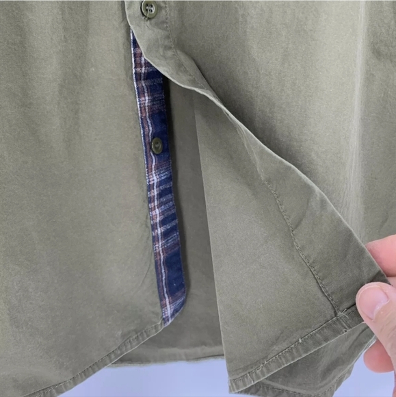 Coofandy Crisp Cotton Shirt Contrast Trim Long sleeves Olive Green size large - Picture 7 of 9